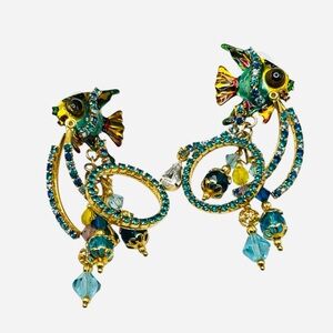 Vintage Retired LATR Angelfish Drop Rhinestone Crystal Earrings